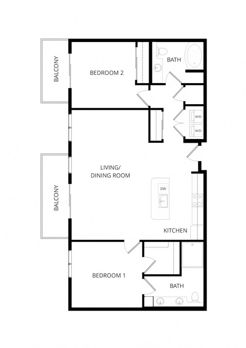 Floor plan for 2 beds, 2 baths, 1220 sqft